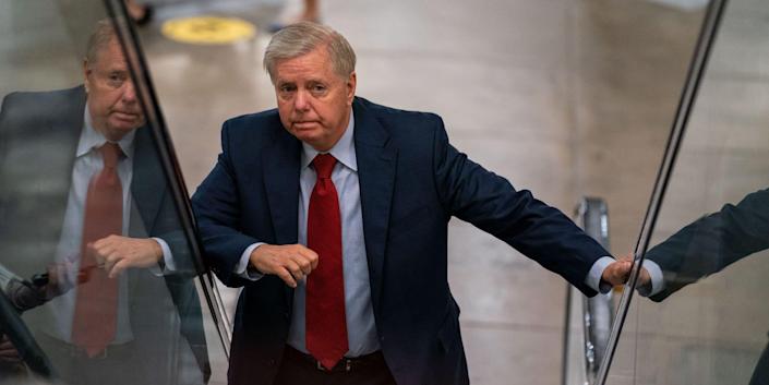 Republican Senator Lindsey Graham of South Carolina en route to a vote on Capitol Hill on Wednesday, July 21, 2021.