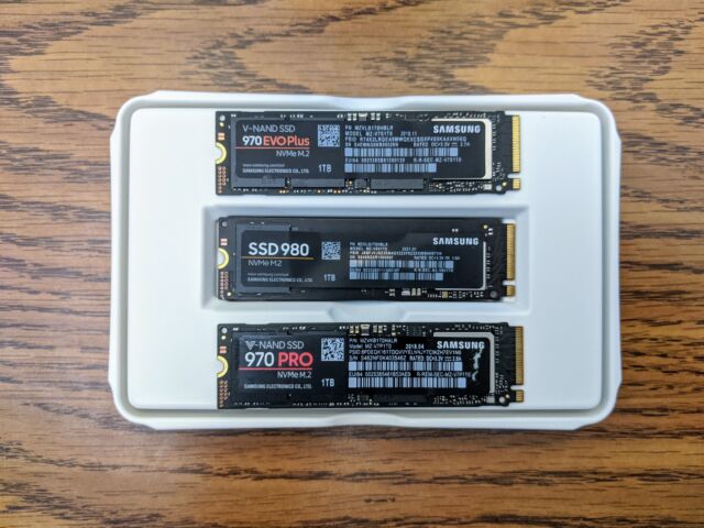 Our review called Samsung's SSD 980 (center) a "fine mid-range consumer drive."