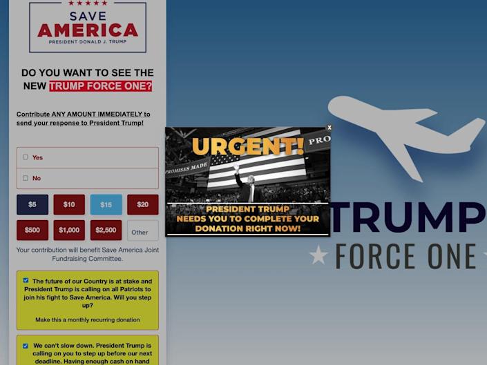 A screenshot of a fundraising page for Trump's PAC.