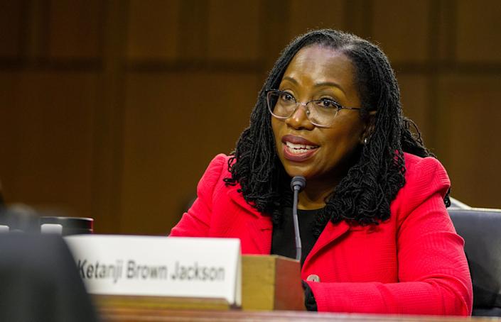 Supreme Court nominee Ketanji Brown Jackson answers questions before the Senate Judiciary Committee during its March 22 hearing.