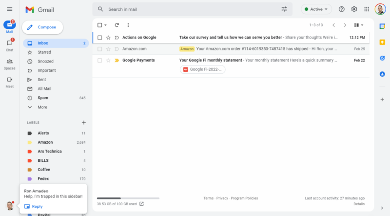 Screenshot of the email interface.