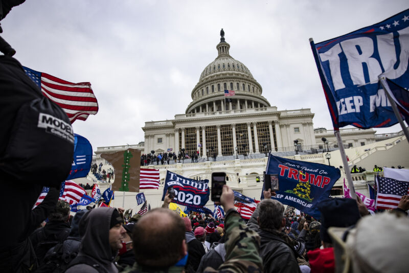 Pro-Trump supporters storm the U.S. Capitol after a meeting with President Donald Trump on January 6, 2021 in Washington, DC. 