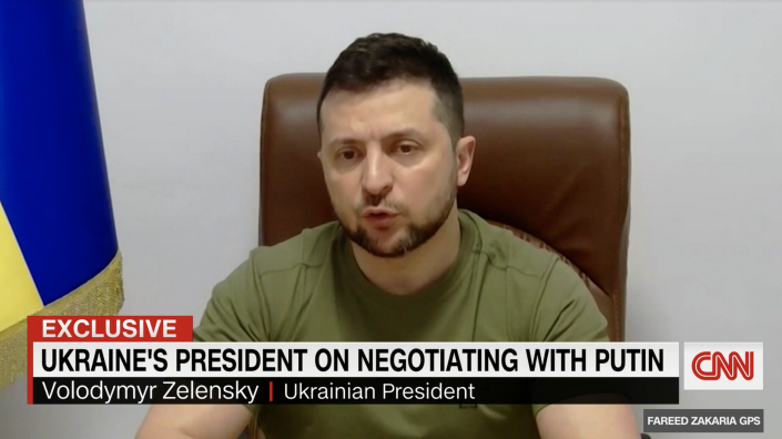 Volodymyr Zelensky speaks during a CNN interview.  (screenshot)