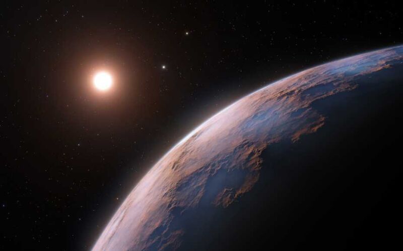 Artist's impression of what an Earth-like planet might look like in a nearby galaxy.