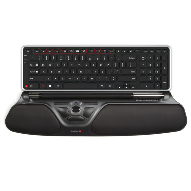 The RollerMouse Free3 goes in front of the keyboard instead of sideways. 