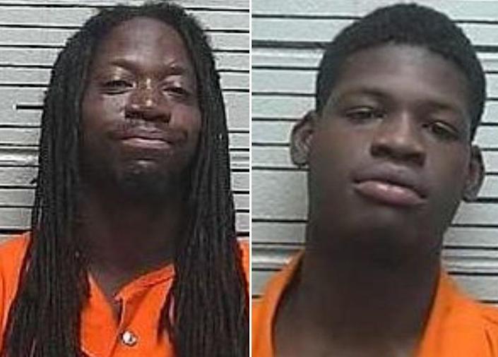 From left to right: Marty Morgan, Keon Cain.  Circuit Judge Bill Lewis Jr.  Sentences Morgan, 38, and Cain, 23, to life in prison with no possibility of parole on capital murder charges.