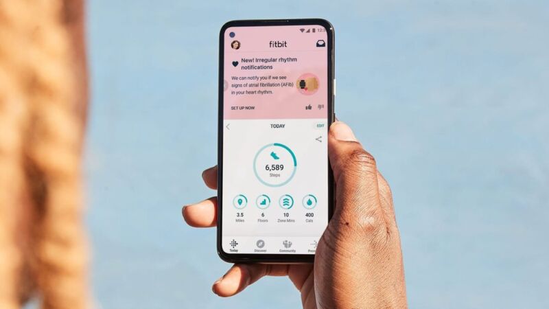 The Fitbit app shows information about irregular rhythm notifications.