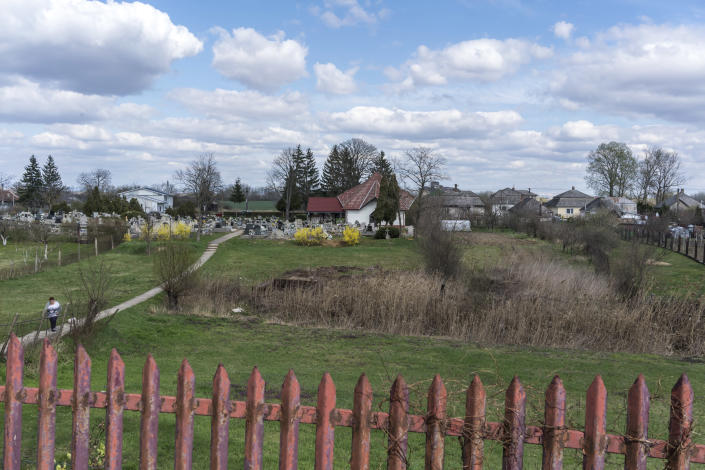 The village of Dobra, Slovakia, where a Slovak S-300 anti-aircraft defense system was loaded onto a train for transfer to Ukraine, April 10, 2022. (Brendan Hoffman/The New York Times)