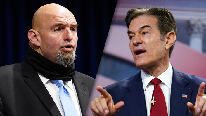 John Fetterman, left, and Mehmet Oz