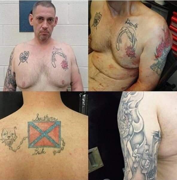 Photos of Casey White's tattoos, which he has on his chest, back and arms.