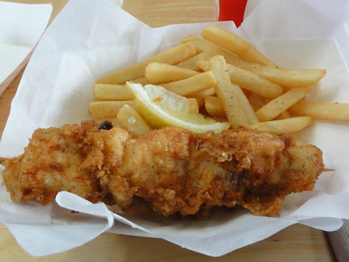 Fish and chips in a basket in Alaska