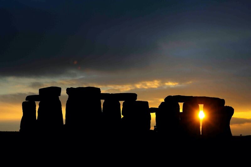 The prehistoric monument of Stonehenge in Wiltshire, UK.  A large Neolithic settlement known as Durrington Walls is less than two miles away and is believed to be where the people who built the famous site camped during the main phase of construction. 