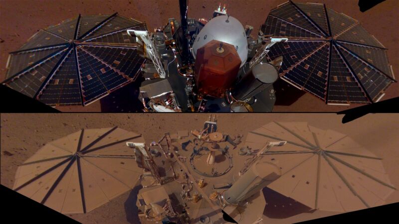 Planetary scientist Paul Byrne created this compilation of NASA images showing the InSight spacecraft on its 10th day on Mars, and the lander 1201 days later. 