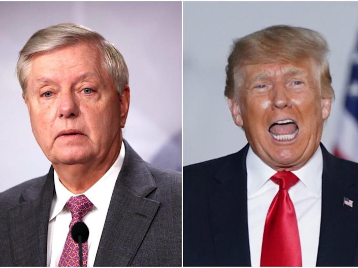 Lindsey Graham, left, and Donald Trump, right.