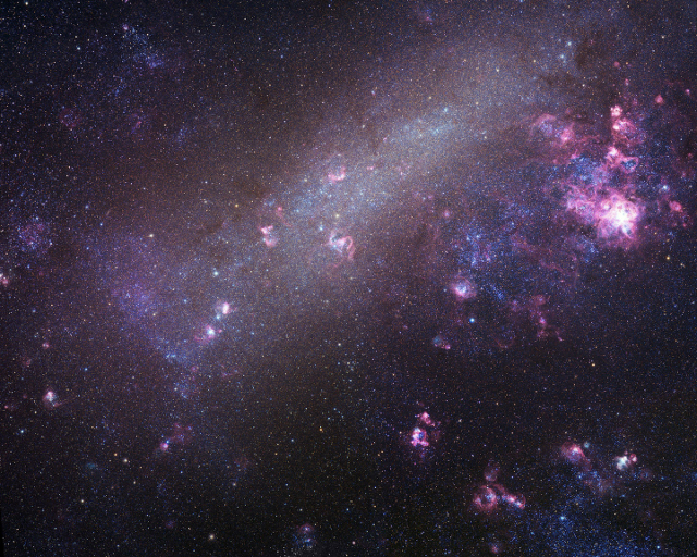 The Large Magellanic Cloud, the largest satellite galaxy in the Milky Way.  Accurate estimates of the distance to this galaxy help calibrate measurements of the universe's expansion rate.