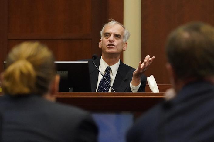 dr.  David Spiegel testifies in court at the Fairfax County Circuit Courthouse in Fairfax, Virginia, on May 23, 2022.