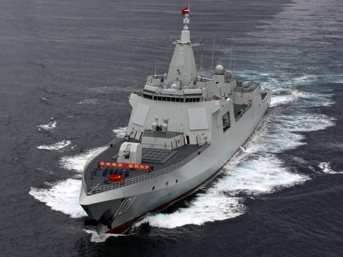 China's Type 055 guided missile destroyer Nanchang sails in the western Pacific Ocean during naval exercise Joint Sea-2021 on Oct. 19, 2021.