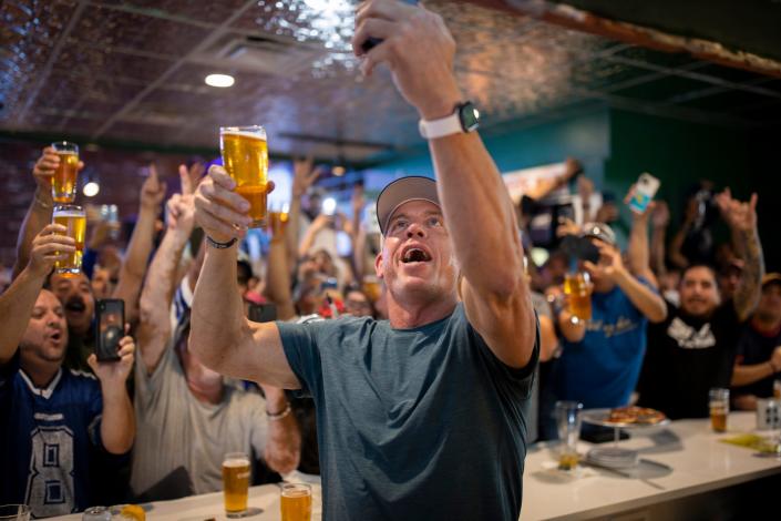 Former Dallas Cowboys quarterback Troy Aikman visits Union Drafthouse to promote his beer, Eight Elite Lager, in El Paso, Texas, Monday, June 20, 2022. Aikman stopped by a few local grocery stores and other sports bars in town.