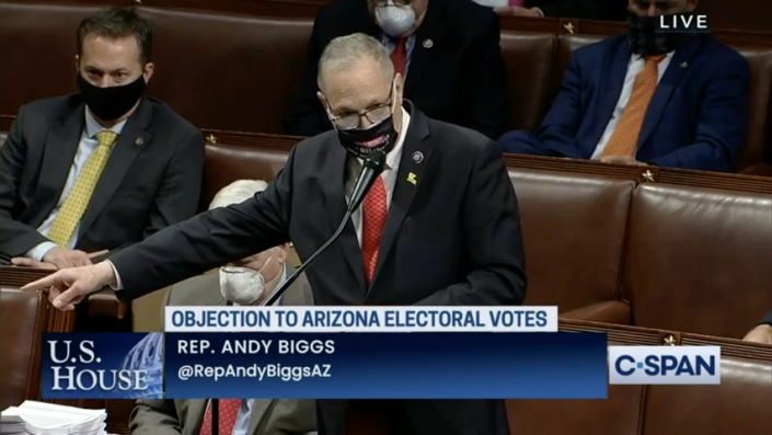 Andy Biggs on the House floor on January 6, 2021, challenges Arizona voters.