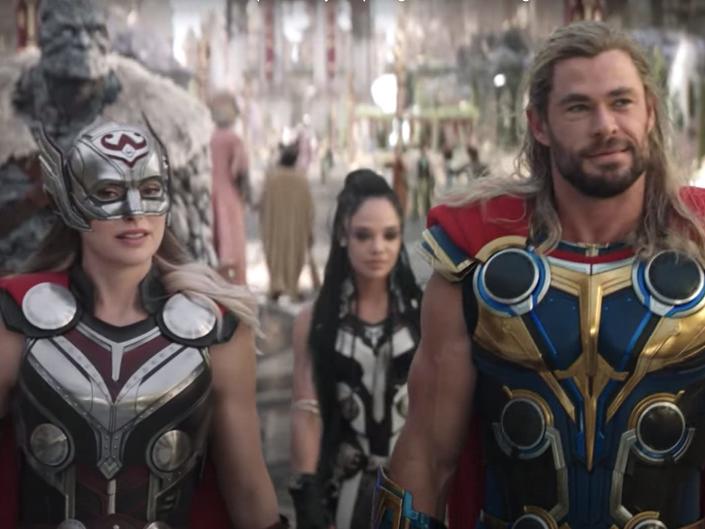 Natalie Portman as Mighty Thor and Chris Hemsworth as Thor in "Thor: Love and Thunder."