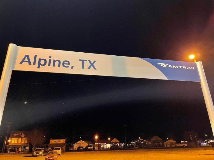 amtrak sign for alpine, texas