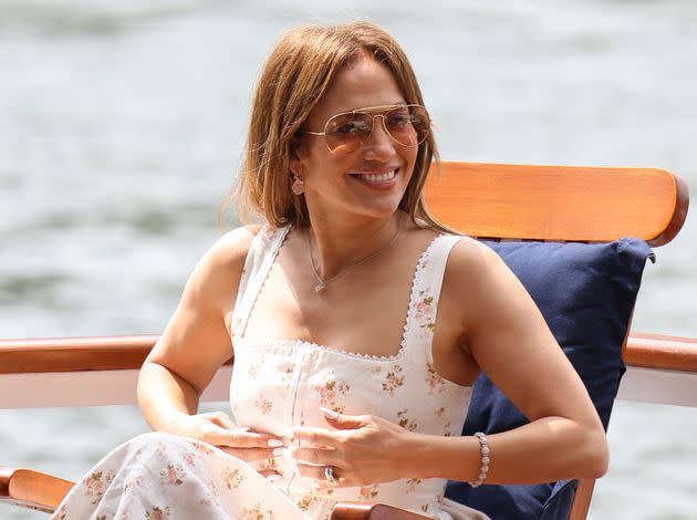 Jennifer Lopez photographed on the cruise with her new husband Affleck.  (Photo: Pierre Suu via Getty Images)