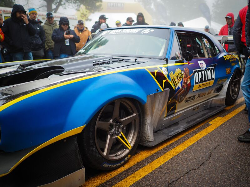 A 1967 Chevrolet Camaro at the start line of the peaks peak hill climb