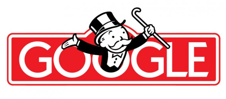 The logo for the board game Monopoly, complete with Uncle Pennybags, has been transformed into Google.