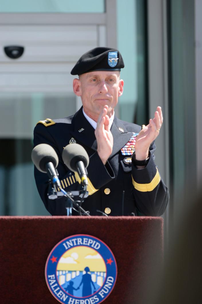 Major General Gary Volesky speaks at the Intrepid Fallen Heroes Fund dedication of the new Intrepid Spirit Center on September 8, 2014 in Fort Campbell, Ky.