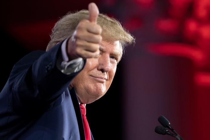 Former President Donald Trump addresses attendees at the Road to Majority conference at Gaylord Opryland Resort & Convention Center Friday, June 17, 2022 in Nashville, Tennessee. 