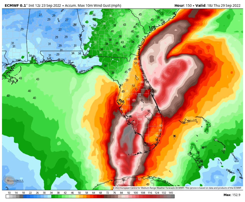 Forecast of the European model at 12z for maximum gusts until Wednesday 28 September. 