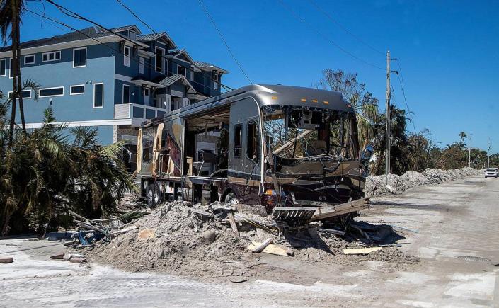 Destruction scenes along Estero Boulevard in Fort Myers Beach, two days after Hurricane Ian hit Florida's west coast as a Category 4 storm, on Friday, September 30, 2022.