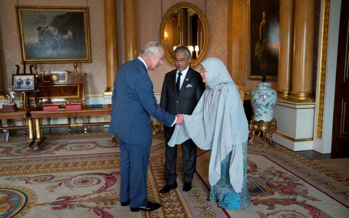 Charles will meet Malaysia's King and Queen, Yang Di-Pertuan Agong and Malaysia's Raja Permaisuri Agong (HM Al-Sultan Abdullah and HM Tunku Azizah Aminah) at Buckingham Palace on Wednesday - REUTERS