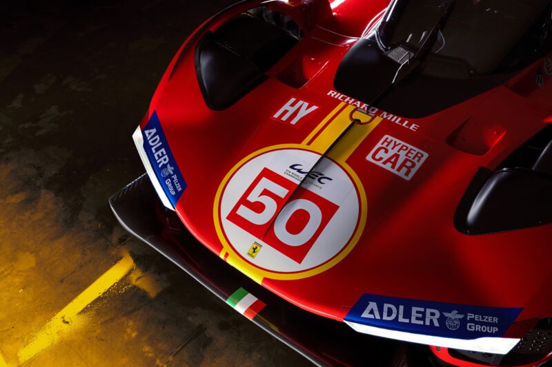 The nose of a Ferrari 499P prototype