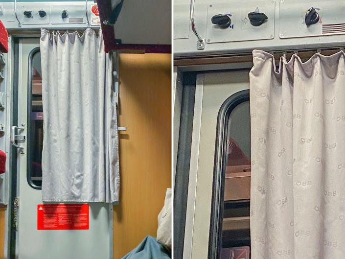 The curtains and controls in the Nightjet bunk bed