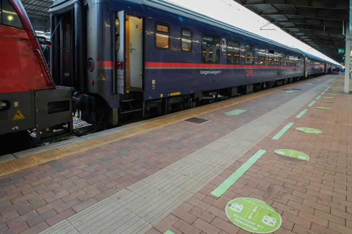 Outside the Nightjet train on arrival in Venice