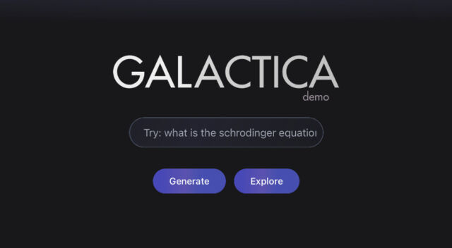 A screenshot from Meta AI's Galactica website before the demo ended.