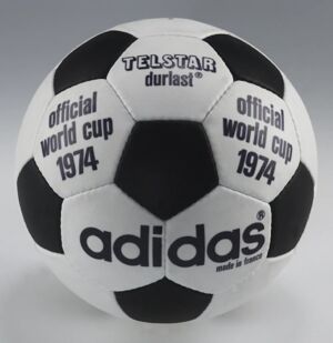 The Adidas Telstar, which featured in the 1970 and 1974 World Cups, is what many people picture when they think of a football.