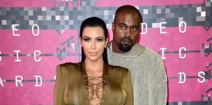 Kim Kardashian and Kanye West at the MTV Video Music Awards on August 30, 2015.