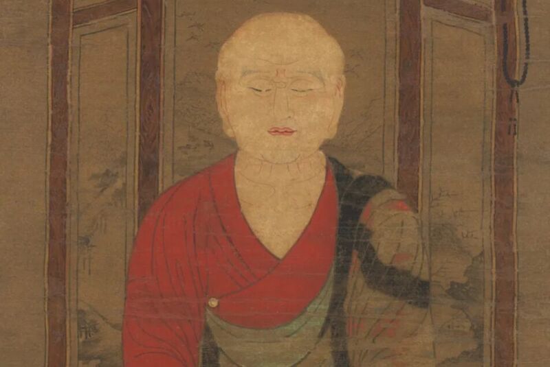 Priest in meditation, 15th century.  Possibly the blind Chinese priest Jianzhen (Ganjin in Japanese; 688-763).