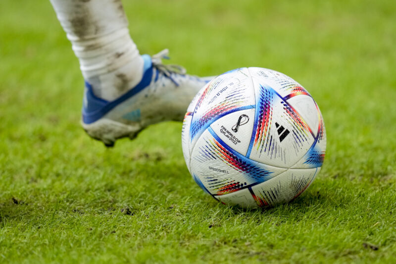 The Adidas Al Rihla ball during the international friendly between Japan and the United States at the Merkur Spiel-Arena on September 23, 2022 in Dusseldorf, Germany.