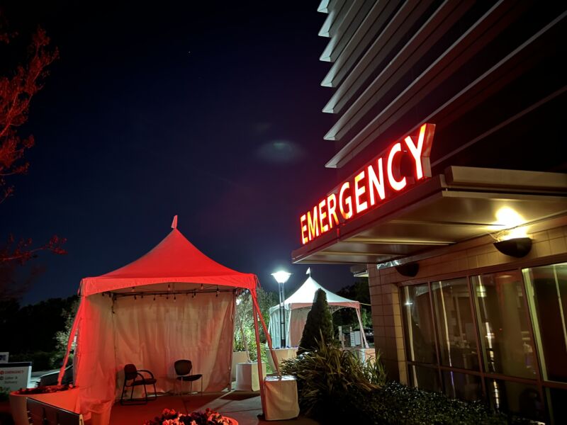 An emergency room isolation tent in Walnut Creek, California, in March 2022.