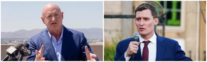 Mark Kelly (left) and Blake Masters run for the US Senate in Arizona.