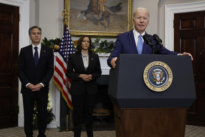 Joe Biden speaks at the White House about the release of Brittney Griner.
