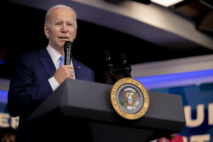 US President Joe Biden delivers remarks at a union event at the White House in Washington, DC, United States on December 8, 2022. (Nathan Posner/Anadolu Agency via Getty Images)