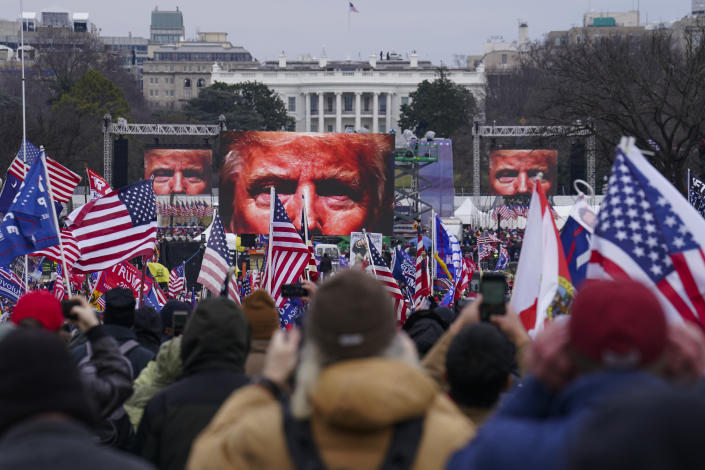 Trump supporters participate in a rally in Washington on Jan. 6, 2021. (John Minchillo/AP)