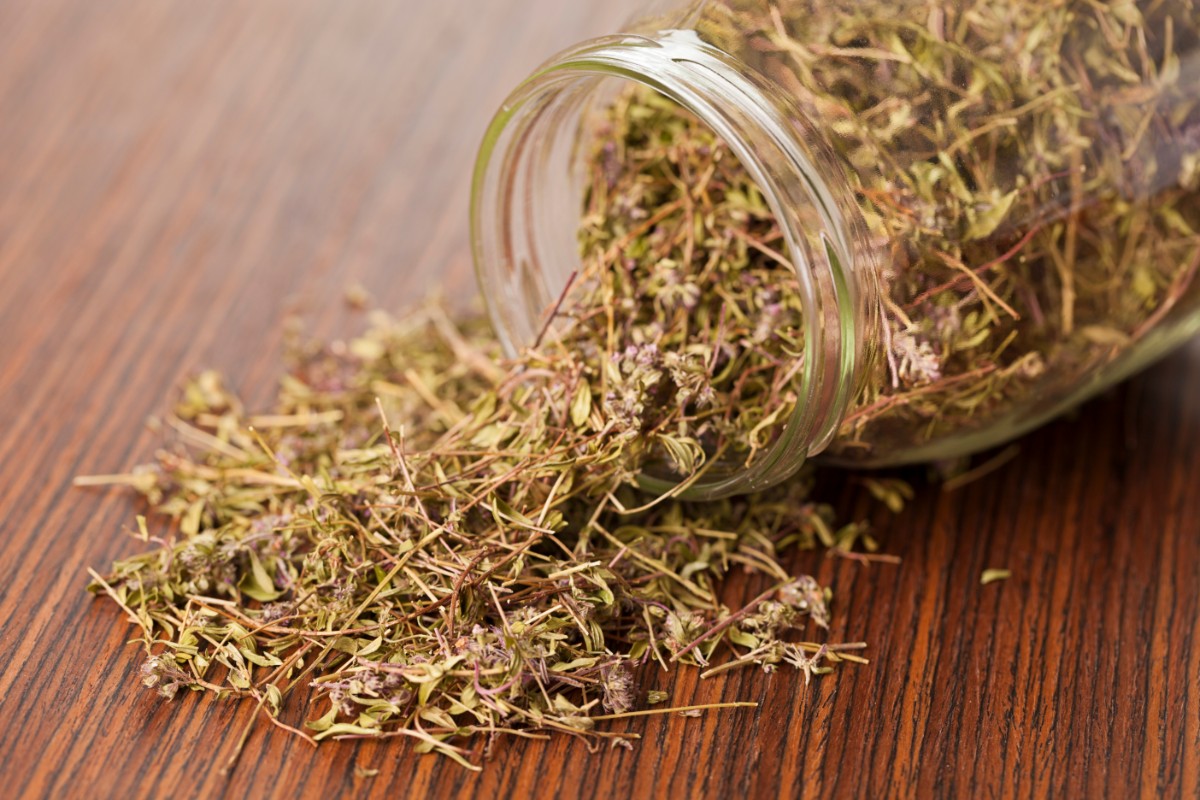 Dried thyme in a jar