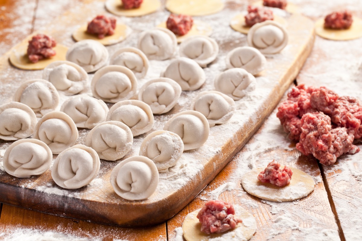 Preparation of dumplings with meat