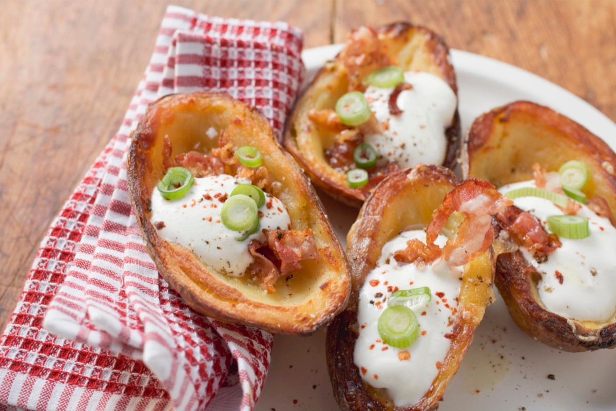 Potato skins with bacon and sour cream