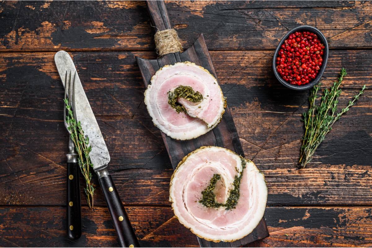 Raw Pancetta Ham Flatlay